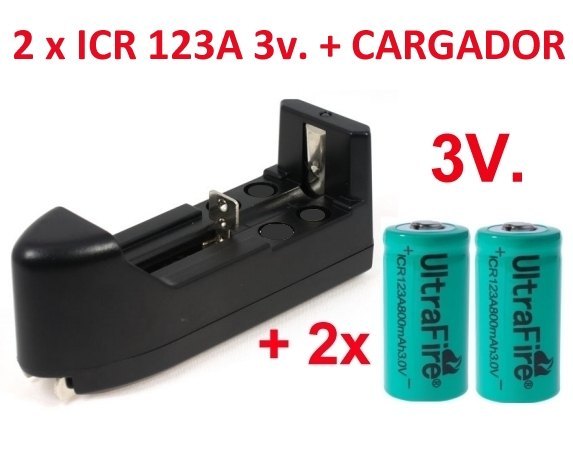 2 x Baterias CR123A 3v + Multi-Cargador 2 x Baterias CR123A 3v + Multi-Cargador 2x ICR123A de 3voltios y 800mAh Litio-Ion Recargable con Multi-Cargador [2xCR123A+Multi-Cargador] - : Serviluz, electricidad y