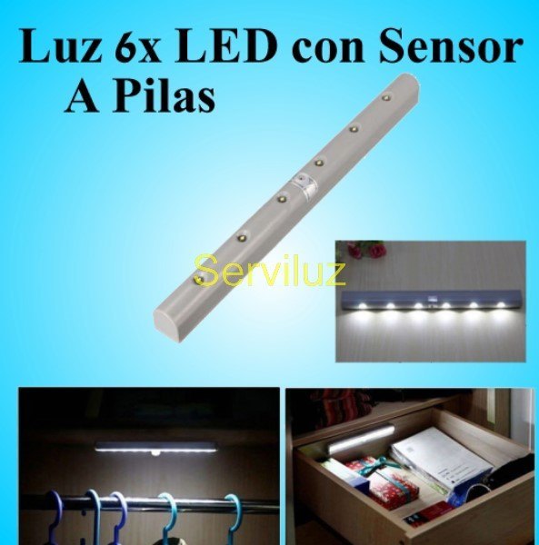 Luz 6x LED con Sensor de Movimiento a Pilas y Detector Infrarrojos Luz 6x de Movimiento a Pilas y Detector Infrarrojos [Barra-6x-Led-5x-Pilas] - €9.75 : Serviluz, iluminación, electricidad y