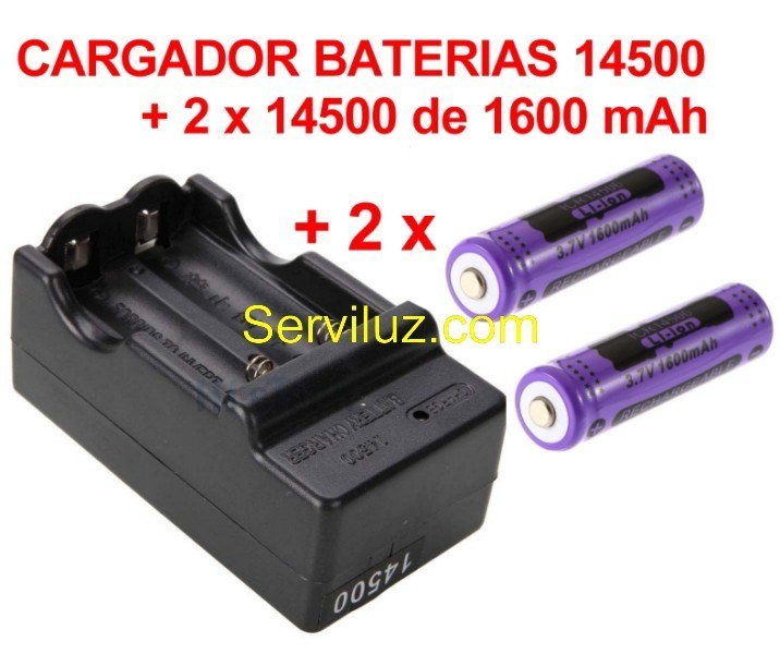 Cargador Pilas Baterias 14500 + 2x Pilas Baterias 14500 de 1600 - Haga click en la imagen para cerrar