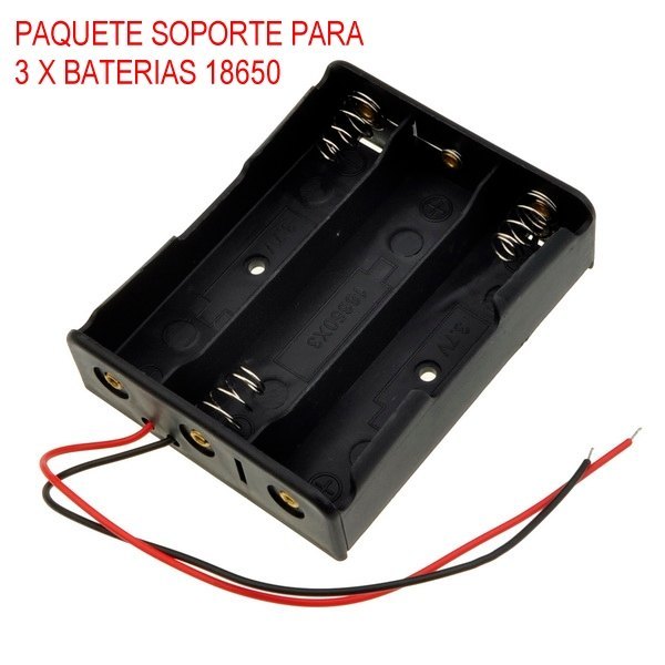Portapilas para 3 baterías 18650 de litio, Porta Baterias - Haga click en la imagen para cerrar